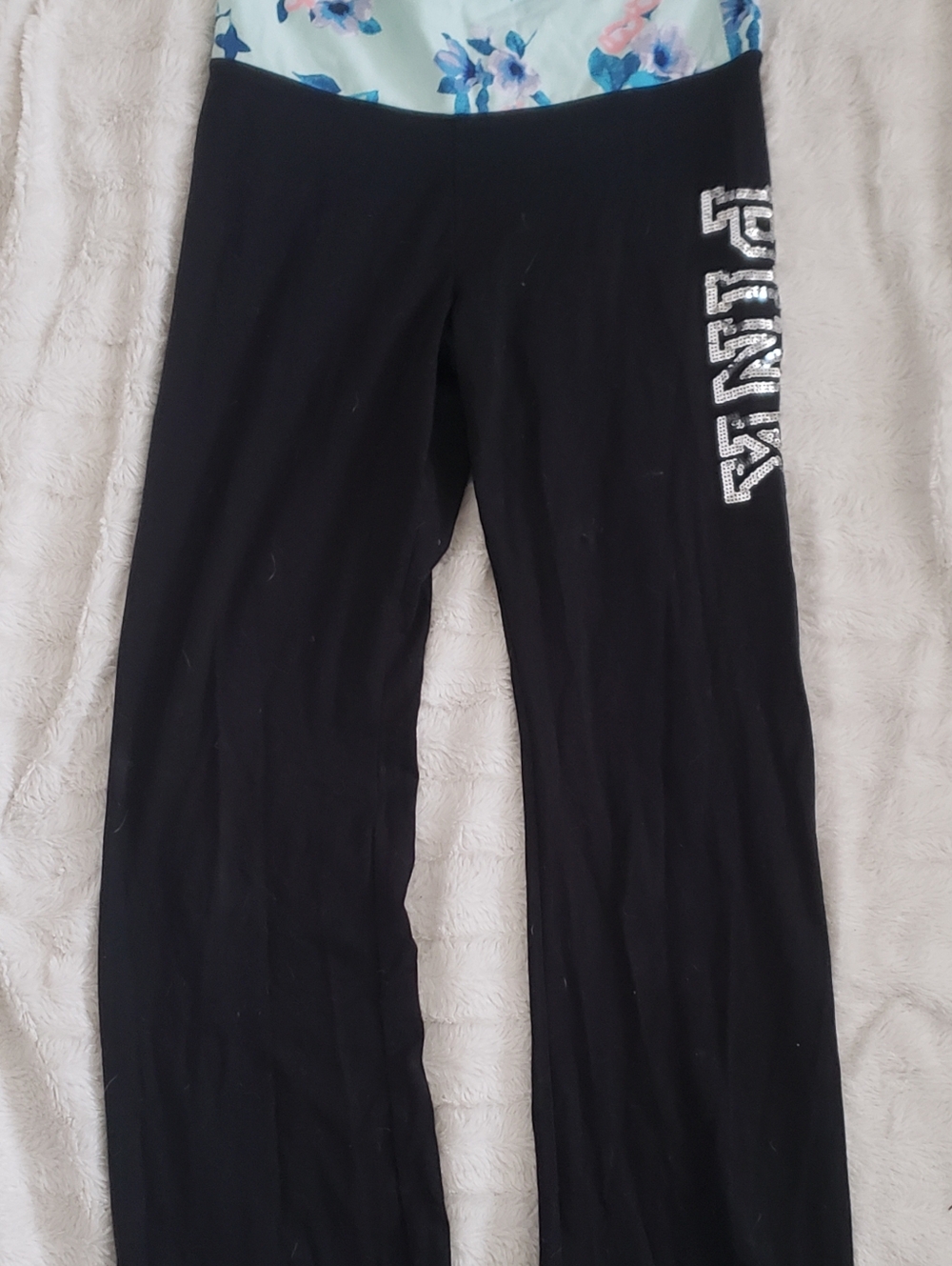 Pink Victoria's Secret Yoga Floral Print Foldover Bootcut Bling Pants